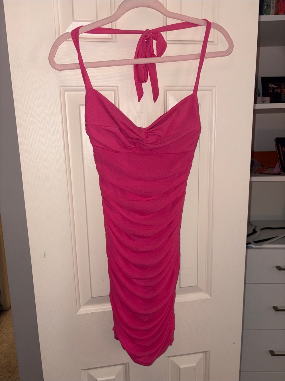 Hello Molly Hot Pink Ruched Mini Dress